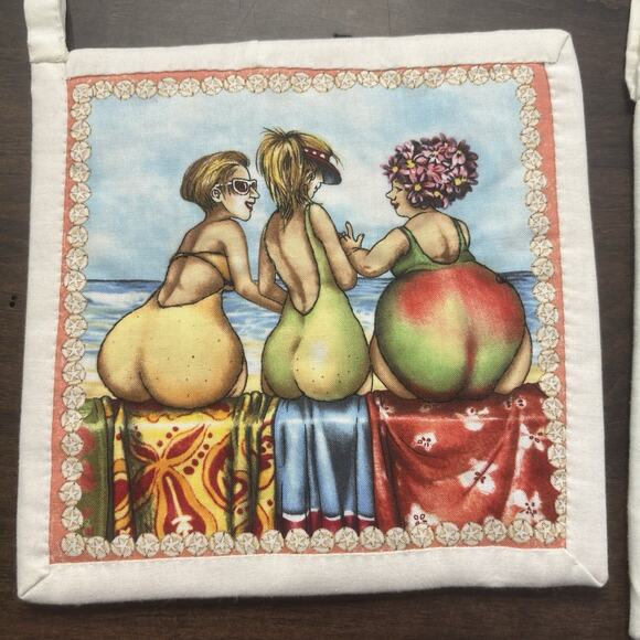 Fruit Ladies Mary Stewart Cheeky Fruit Bums Handmade Pot Holders Hanging Kitchen - Picture 6 of 13
